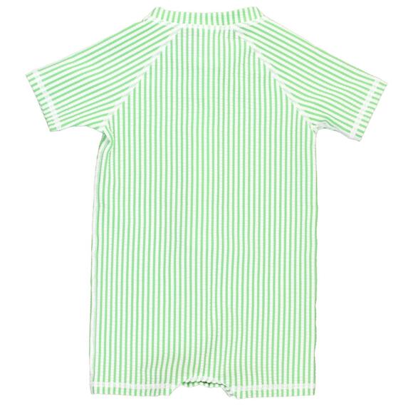 Rugged Butts Green & White Seersucker Striped Romper 3–6M Short Sleeve One-Piece - Picture 2 of 11